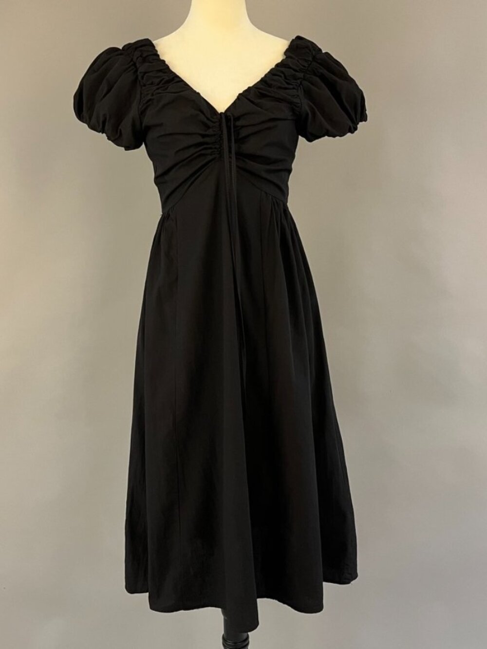 Women's Puff Sleeve Midi Dress In Black Size S
